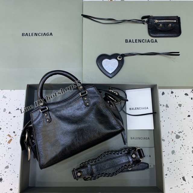 Balenciaga專櫃爆款油蠟黑銀扣手提女包 638515 巴黎世家Neo cagole機車包 fyj2010